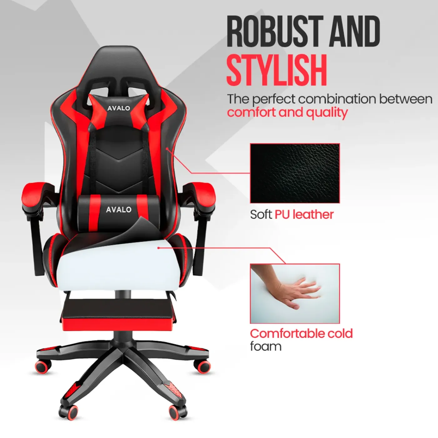 Avalo Gaming Stoel - Gamestoel - Ergonomische Bureaustoel Verstelbaar - Gaming Chair - Zwart/rood