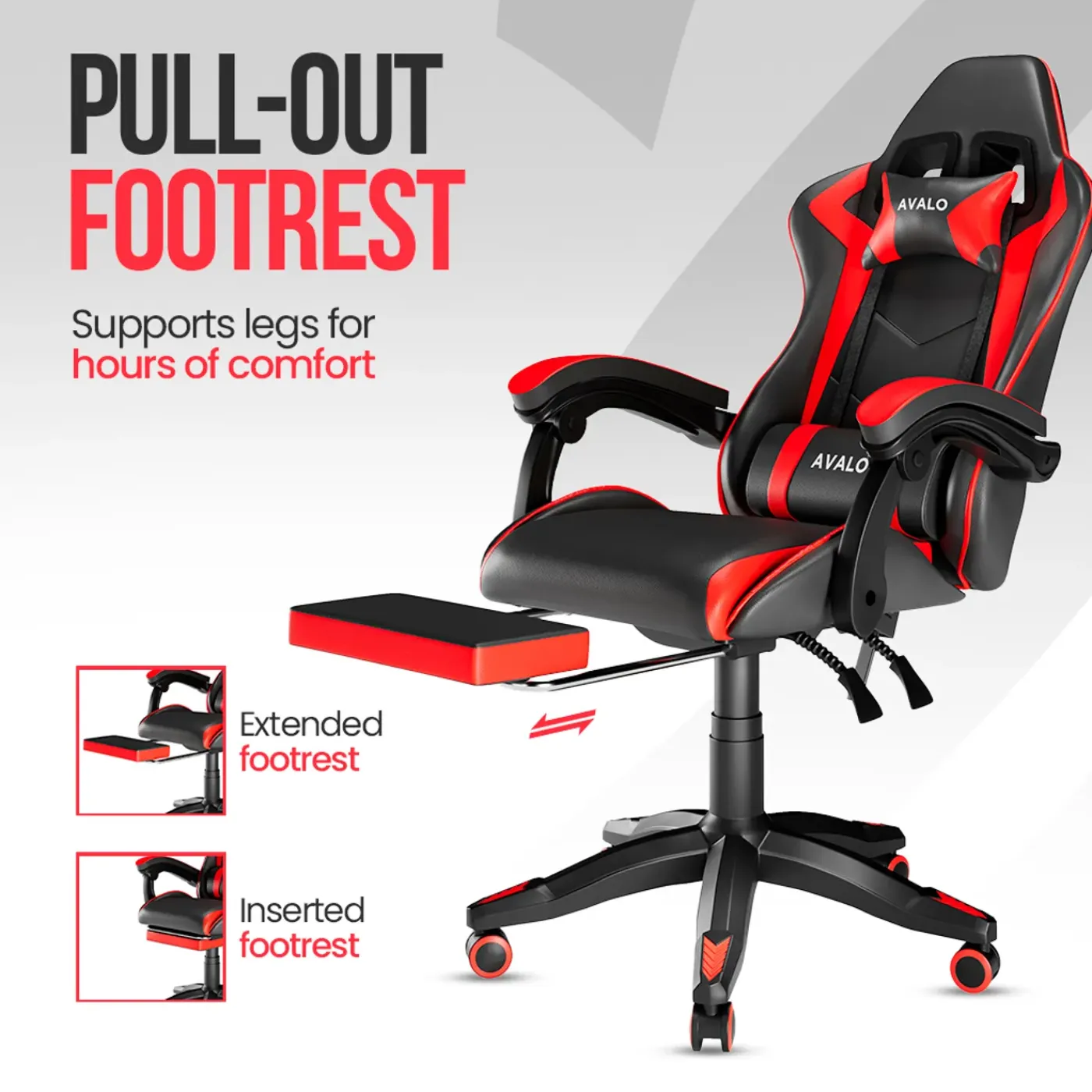 Avalo Gaming Stoel - Gamestoel - Ergonomische Bureaustoel Verstelbaar - Gaming Chair - Zwart/rood