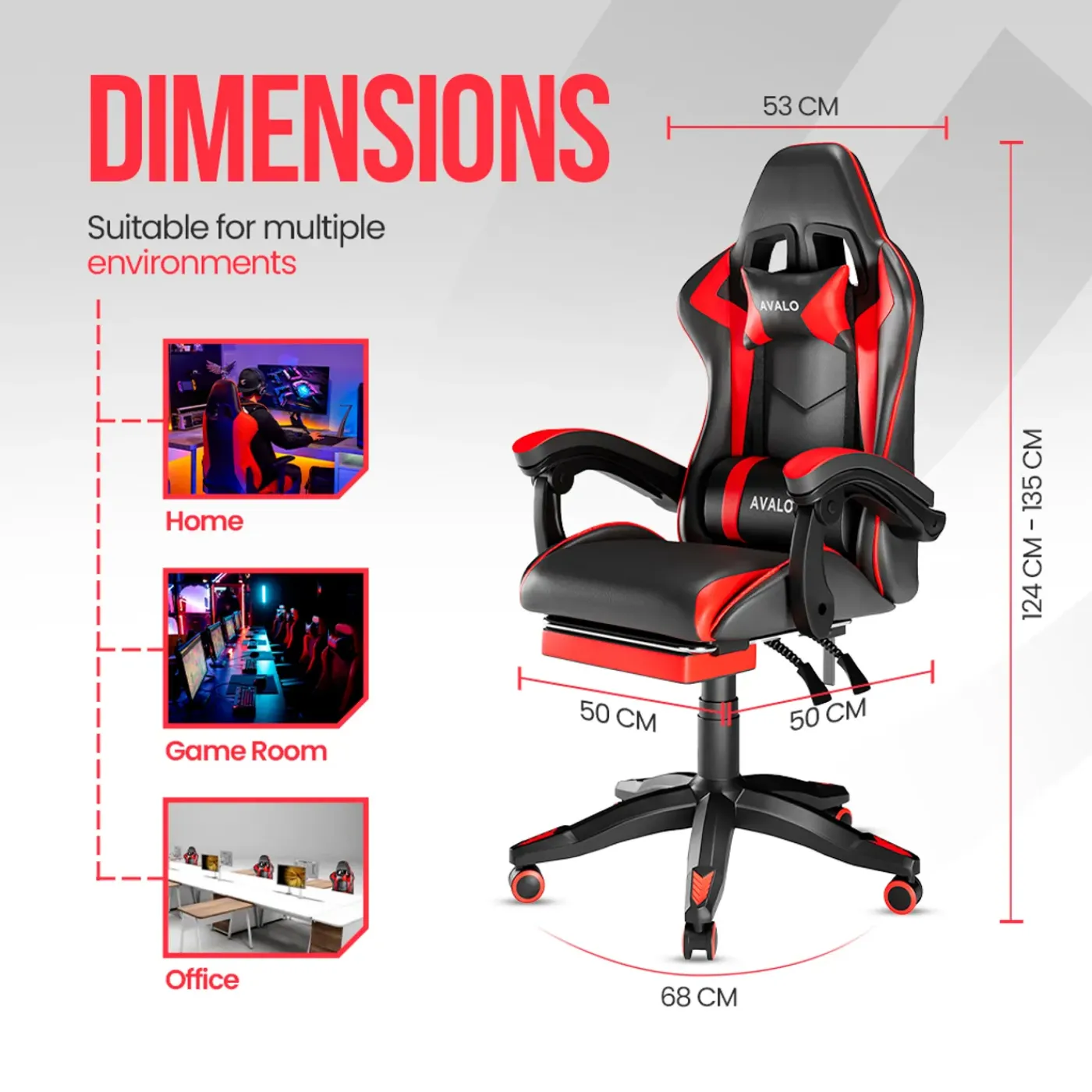 Avalo Gaming Stoel - Gamestoel - Ergonomische Bureaustoel Verstelbaar - Gaming Chair - Zwart/rood
