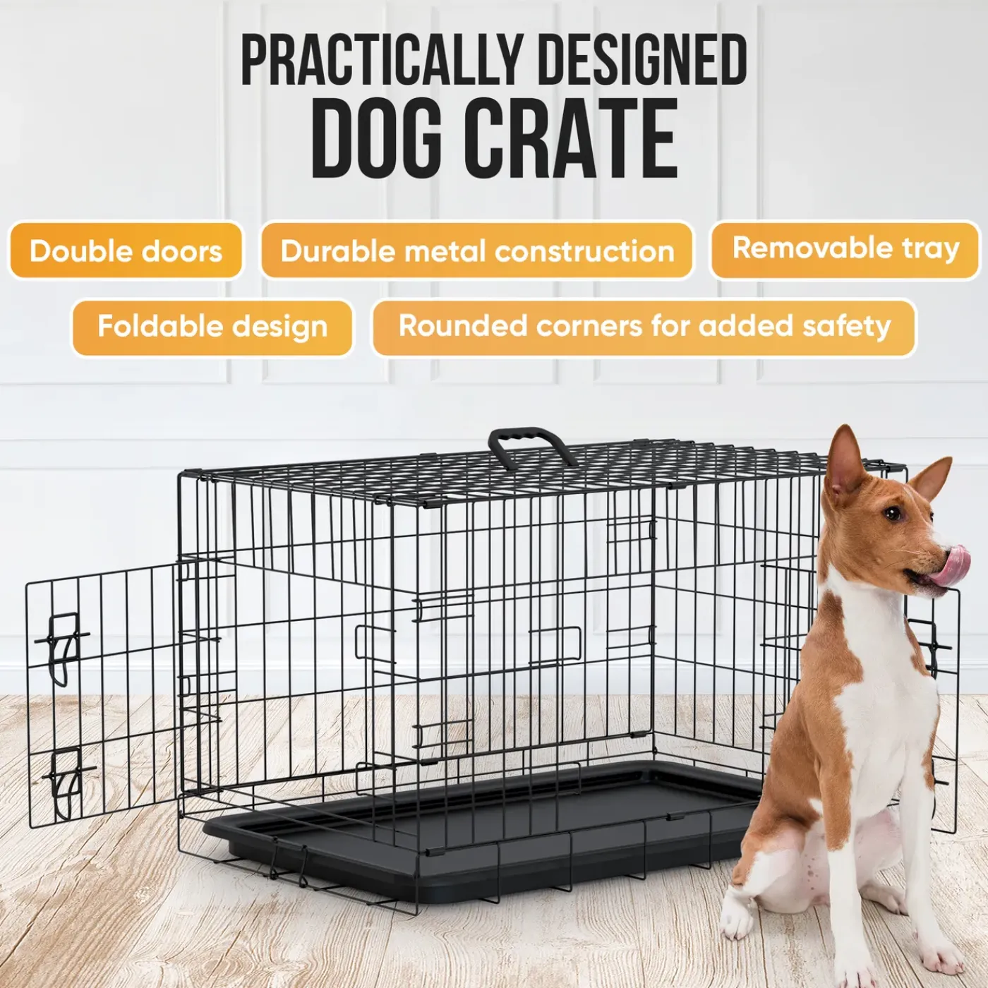 Avalo Hondenbench L - Bench Voor Honden - Opvouwbare Kooi - 2 Deuren - 92x57x64 Cm