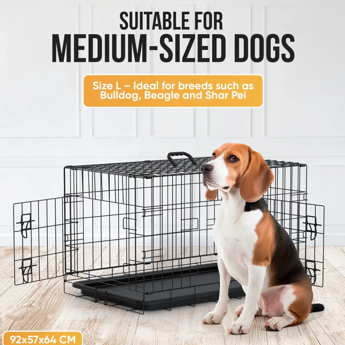 Avalo Hondenbench L - Bench Voor Honden - Opvouwbare Kooi - 2 Deuren - 92x57x64 Cm