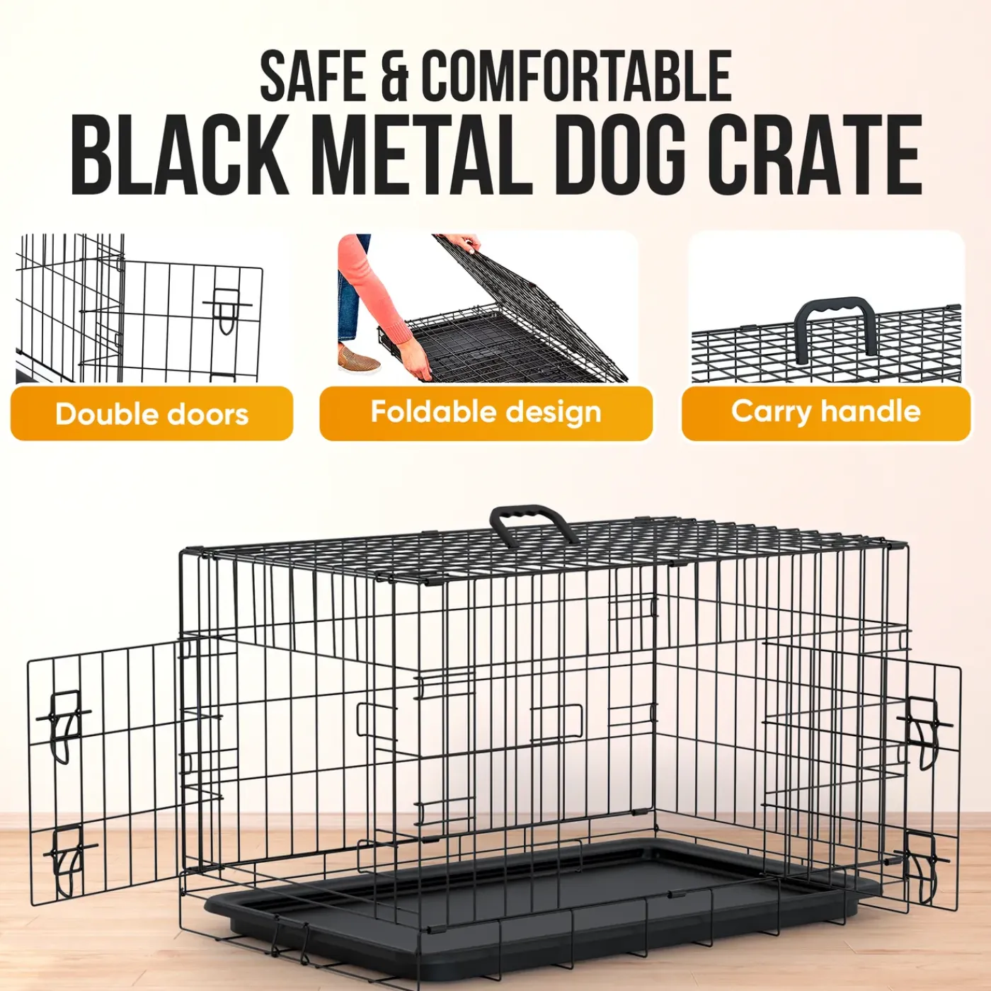 Avalo Hondenbench L - Bench Voor Honden - Opvouwbare Kooi - 2 Deuren - 92x57x64 Cm