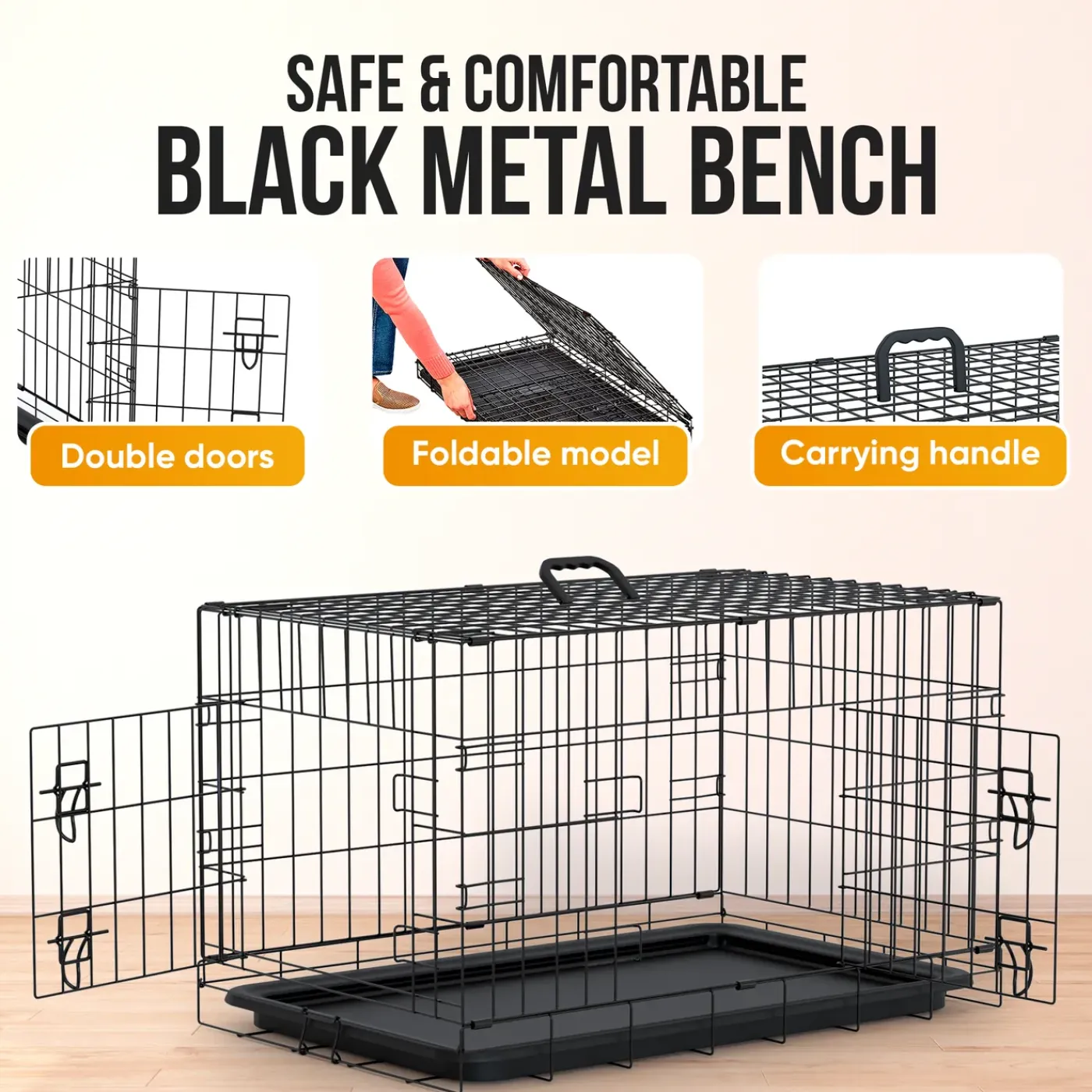 Avalo Hondenbench Xxl - Bench Voor Honden - Opvouwbare Kooi - 2 Deuren - 122x74x80 Cm