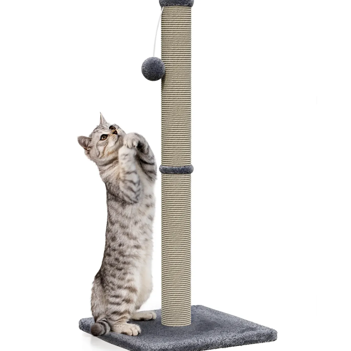 Avalo Krabpaal Met Speelballetje - 36x36x74 - Donkergrijs - Krabpaal Voor Katten