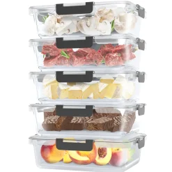 Avalo Vershoudbakjes Glas - Meal Prep Bakjes - Diepvriesbakjes - Met Deksel - 5 Delig 1060ml