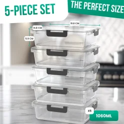 Avalo Vershoudbakjes Glas - Meal Prep Bakjes - Diepvriesbakjes - Met Deksel - 5 Delig 1060ml