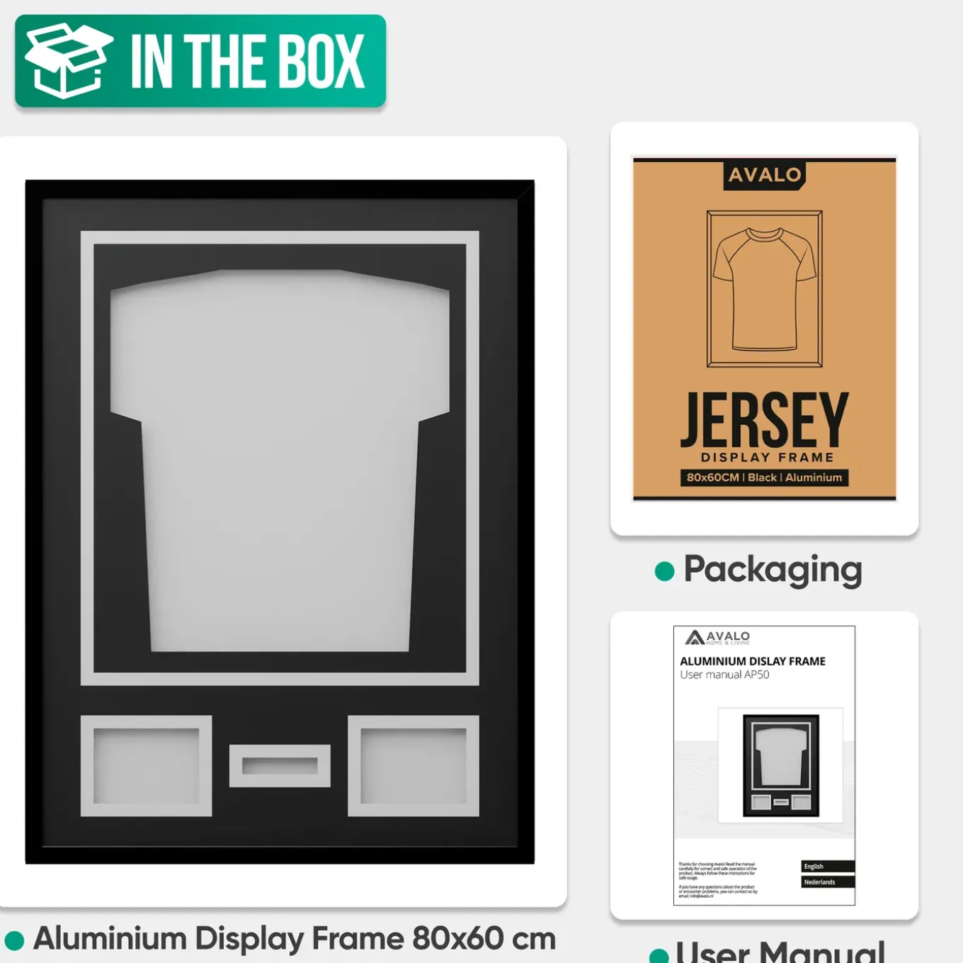 Avalo Wissellijst Aluminium Voetbalshirt - 3d Box Frame - 60x80 Cm - Diepe Fotolijst
