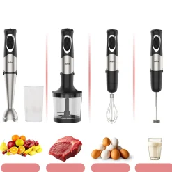 Aviro 6-in-1 Staafmixer 1000w - Set - 20 Snelheden - Hakmolen, Melkopschuimer, Garde & Maatbeker
