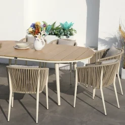 AXI Chay Tuinset Van Polywood - Houtlook - Met 8 Beige Stoelen