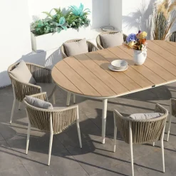 AXI Chay Tuinset Van Polywood - Houtlook - Met 8 Beige Stoelen
