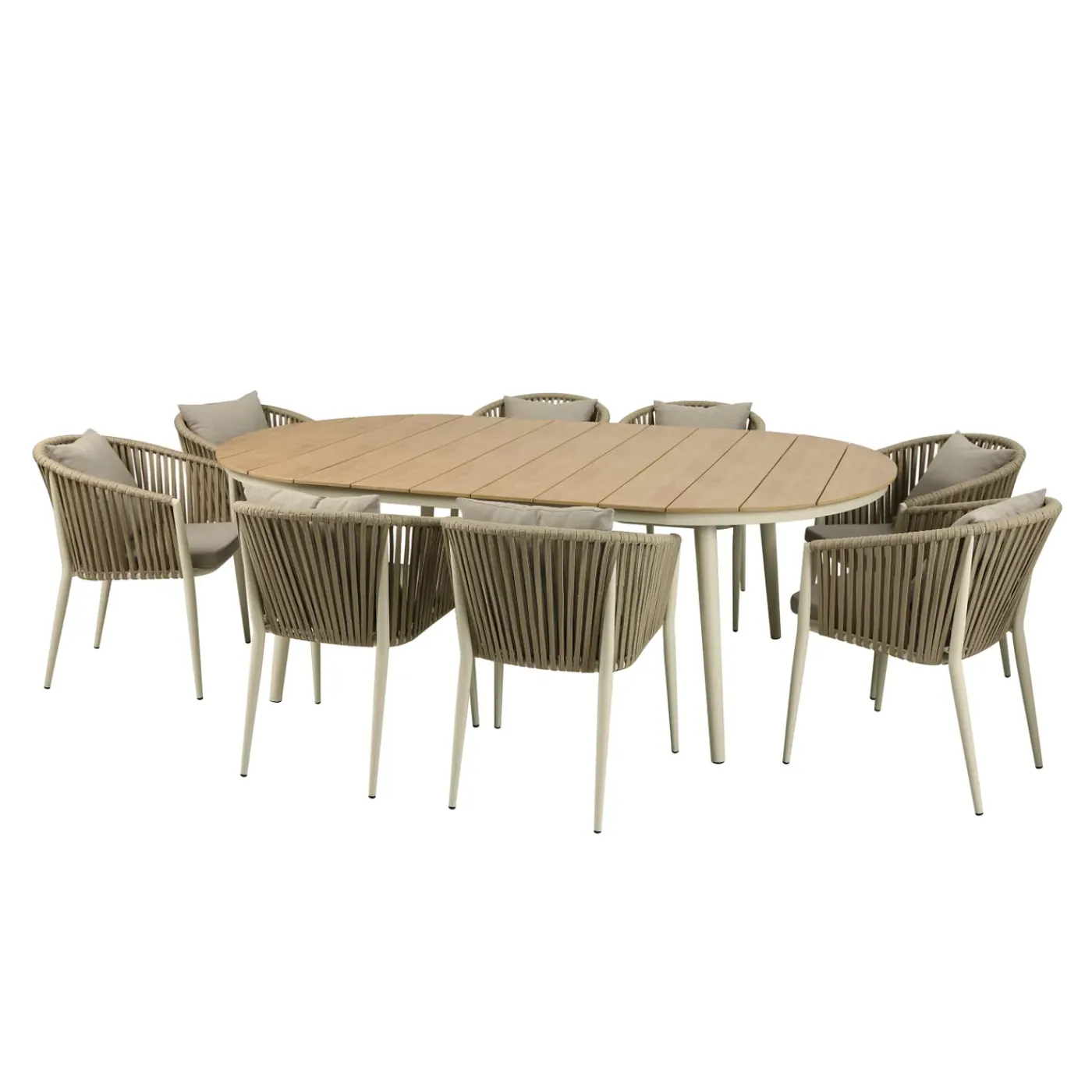 AXI Chay Tuinset Van Polywood - Houtlook - Met 8 Beige Stoelen
