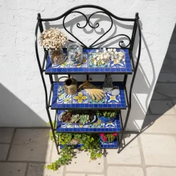 AXI Cleo Metalen Plantenrek Met Mozaïek Mediterrane Stijl Blauw/geel - 4 Niveaus