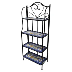 AXI Cleo Metalen Plantenrek Met Mozaïek Mediterrane Stijl Blauw/geel - 4 Niveaus