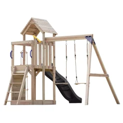 Axi Moos Speeltoestel - Grijze Glijbaan & 2 Schommels - Hout - Tuin