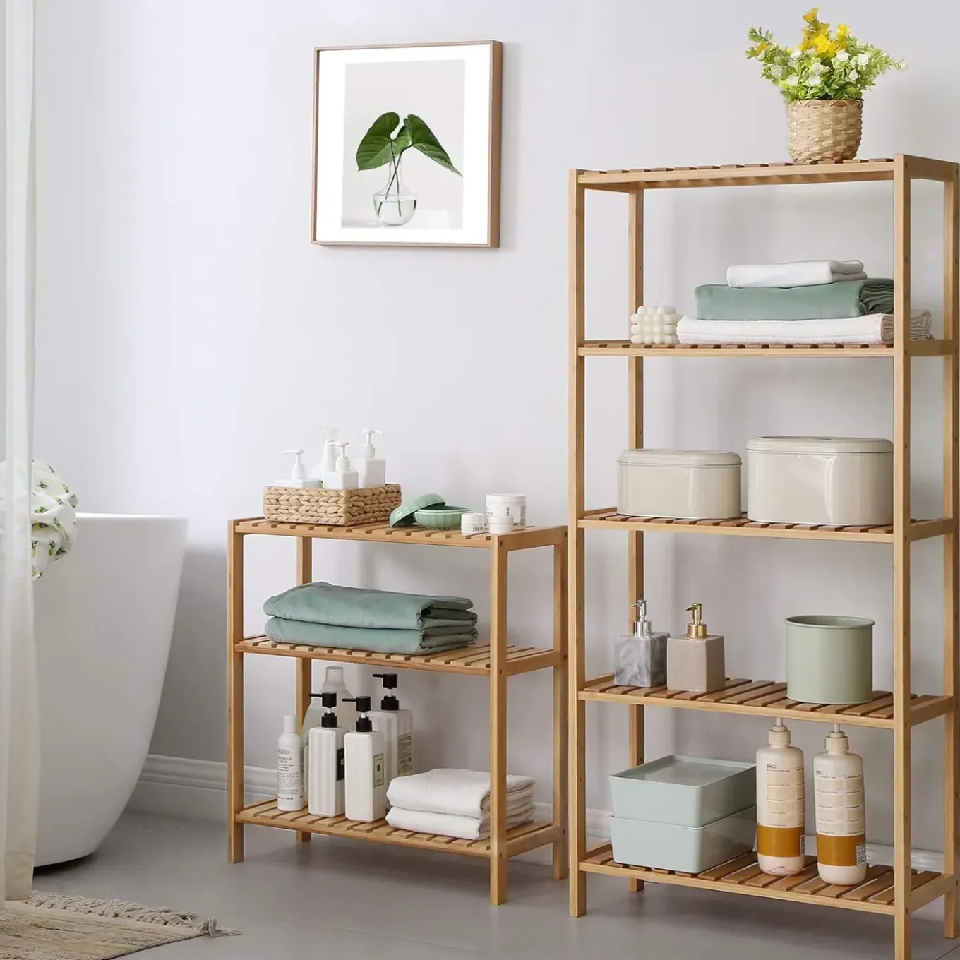 Badkamer Rek Met 5 Etages - Opbergrek Met Planken - 130 Cm Hoog En 60 Cm Breed - Bamboe