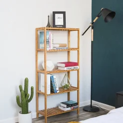 Badkamer Rek Met 5 Etages - Opbergrek Met Planken - 130 Cm Hoog En 60 Cm Breed - Bamboe