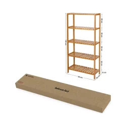 Badkamer Rek Met 5 Etages - Opbergrek Met Planken - 130 Cm Hoog En 60 Cm Breed - Bamboe
