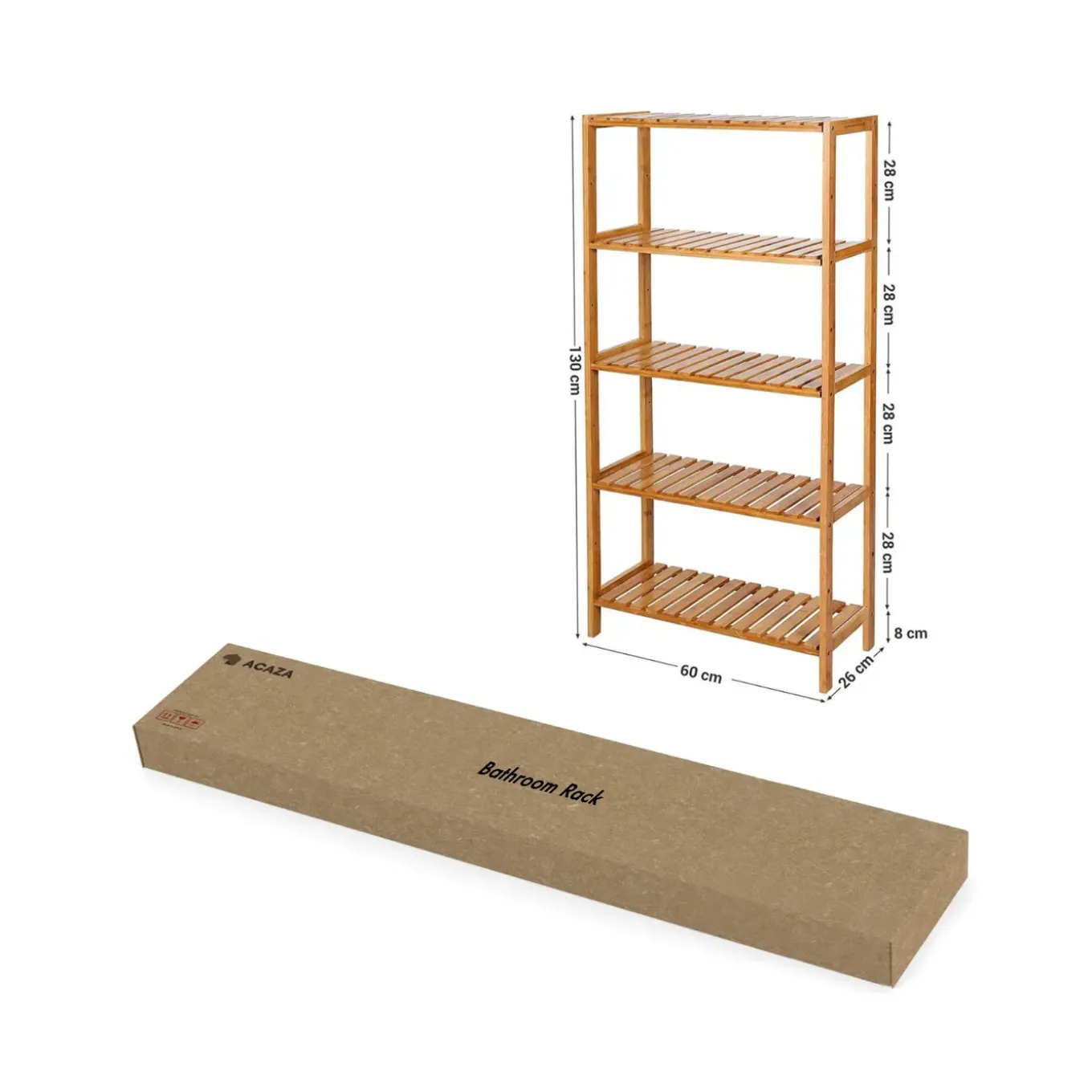 Badkamer Rek Met 5 Etages - Opbergrek Met Planken - 130 Cm Hoog En 60 Cm Breed - Bamboe