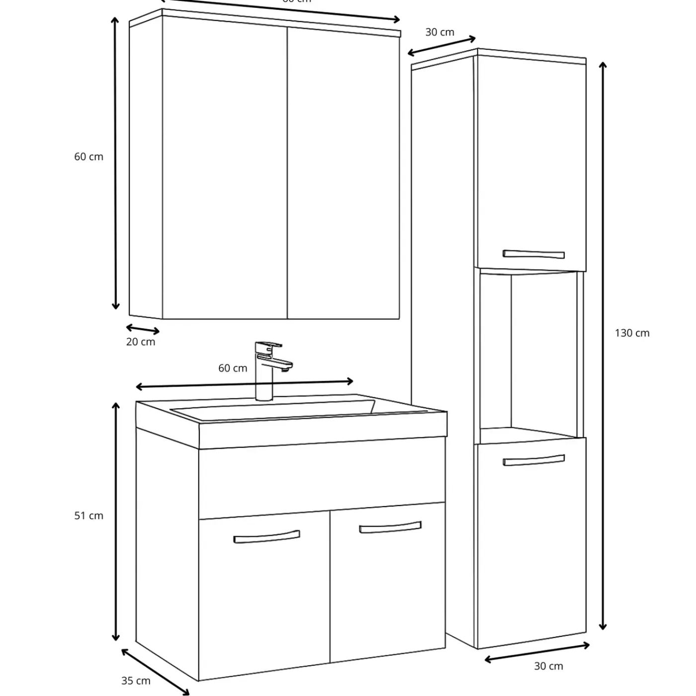 Badplaats Badkamermeubel Montreal 60cm Complete Set Met Spiegelkast - Eiken