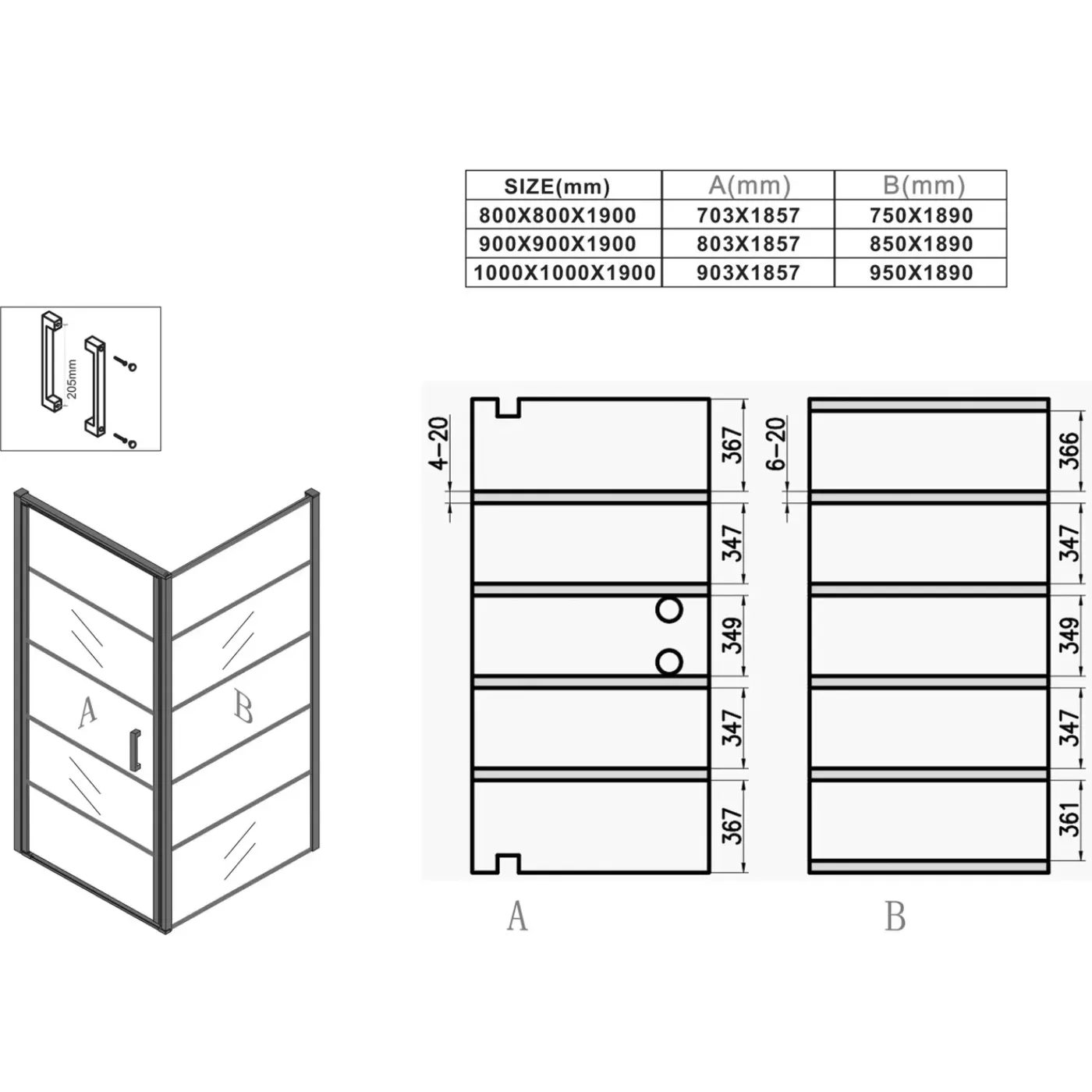 Badplaats Douchecabine Alava 90 X 90 X 190 Cm - Zwart - Met Strepen - Nano Coating