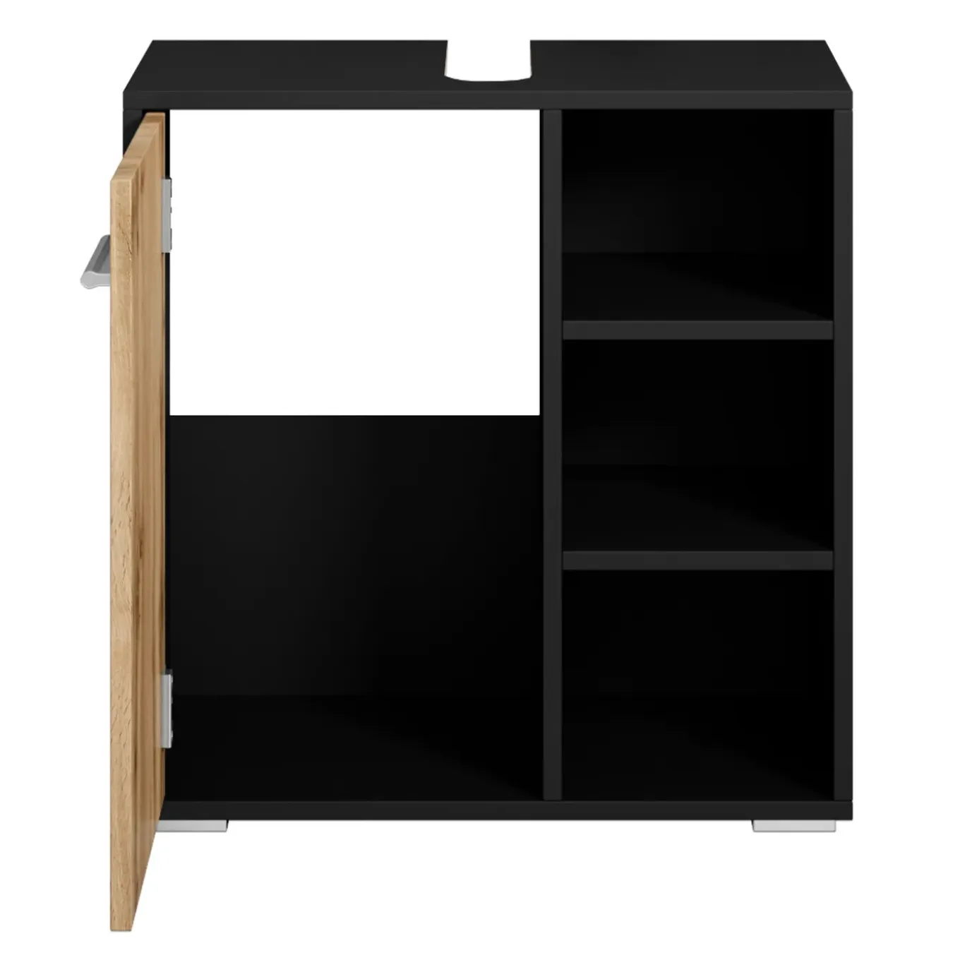 Badplaats Wastafelkast Neptunus 60 X 28 X 60 Cm - Mat Zwart Met Eiken