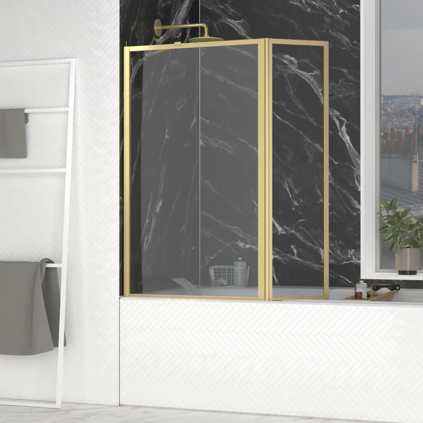Aurlane Badwand met Draaibaar Paneel 70+30x130cm - Geborsteld Goudkleurige Afwerking - GOLDEN EDGE