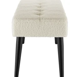 Bankje Bouclé Crème Met Dichte Schuimvulling En Stalen Poten Met Kunststofdoppen - 95x38x45 Cm