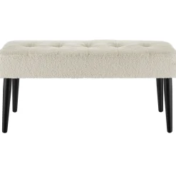 Bankje Bouclé Crème Met Dichte Schuimvulling En Stalen Poten Met Kunststofdoppen - 95x38x45 Cm