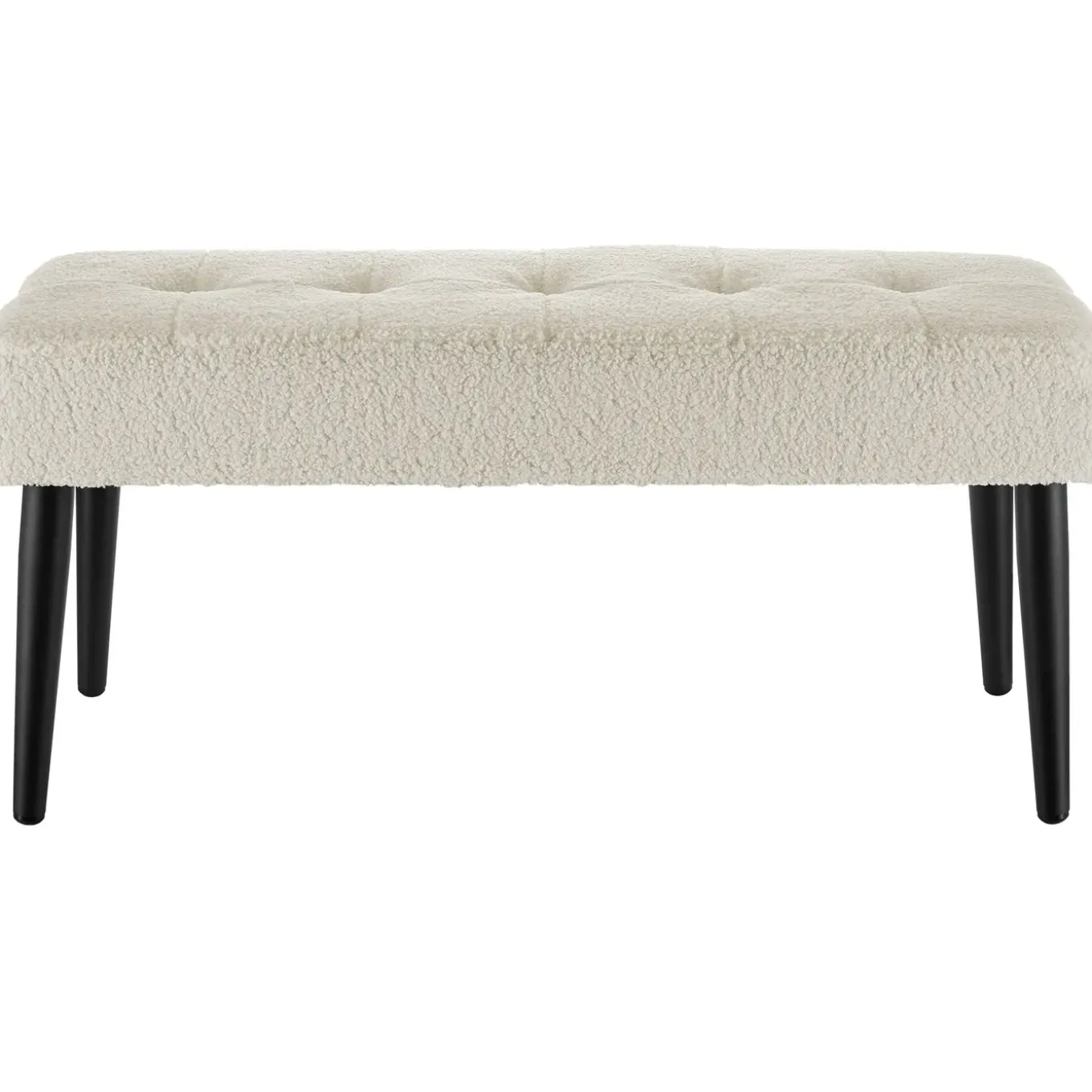 Bankje Bouclé Crème Met Dichte Schuimvulling En Stalen Poten Met Kunststofdoppen - 95x38x45 Cm