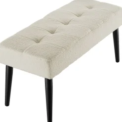 Bankje Bouclé Crème Met Dichte Schuimvulling En Stalen Poten Met Kunststofdoppen - 95x38x45 Cm