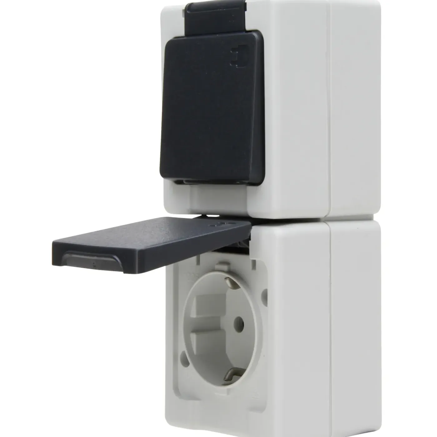 Baseline Dubbele Wandcontactdoos - Grijs - Opbouw - Spatwaterdicht