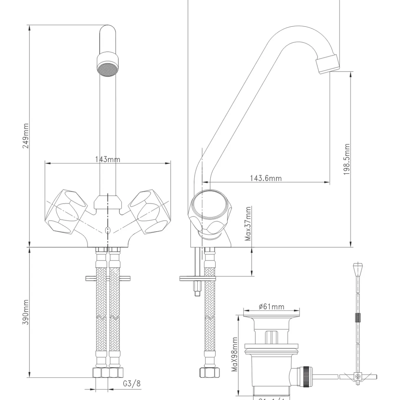 Baseline Wastafelmengkraan - Hoge uitloop - Draaibaar - Chroom - 25,0cm