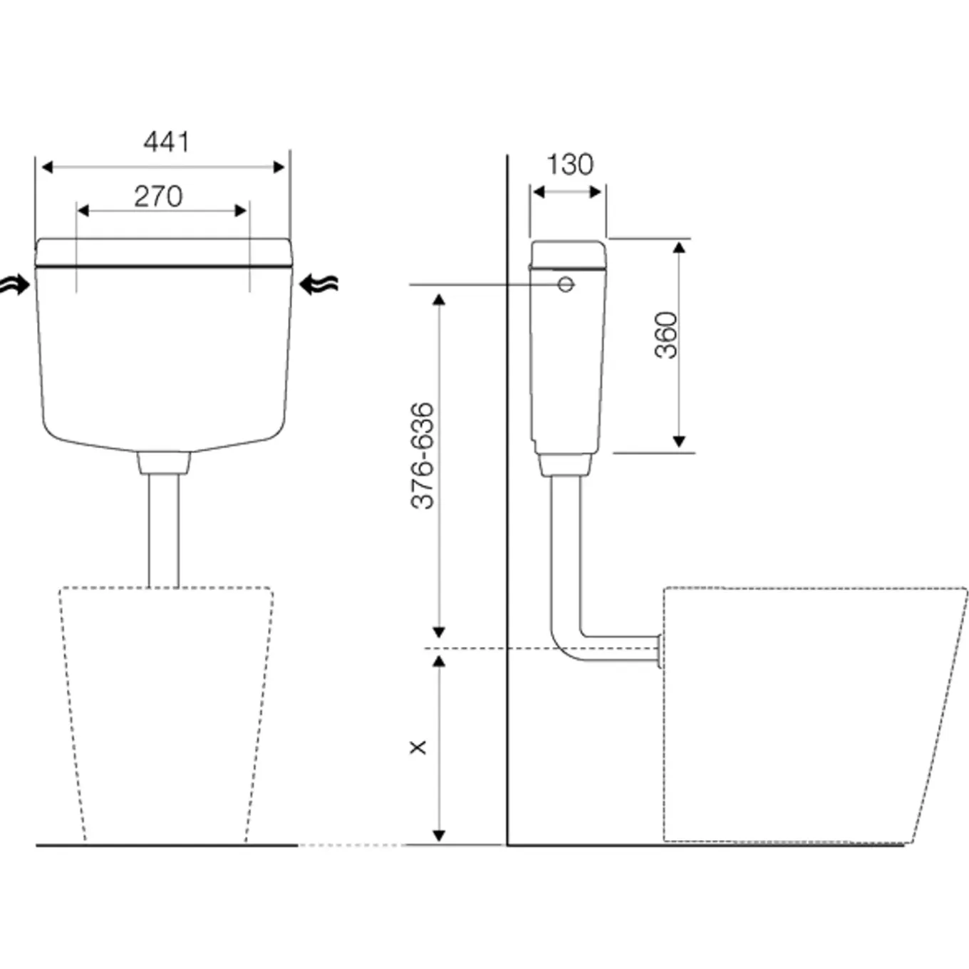 Baseline WC Stortbak Baseline - Kunststof - 6L Start/stop-Functie - 44,1x36x13,2cm
