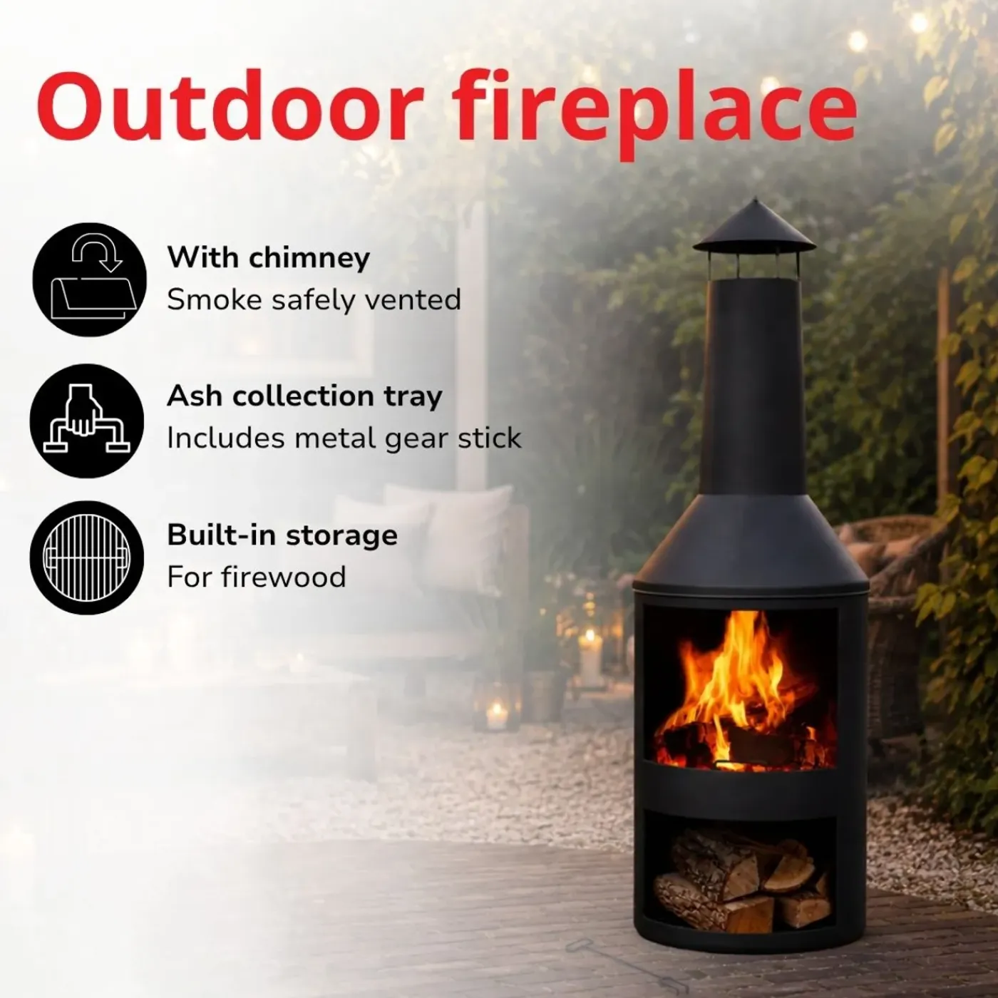 BBQ Collection Buitenhaard Met Schoorsteen En Houtopslag 134x44 -5cm Staal Zwart