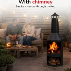BBQ Collection Buitenhaard Met Schoorsteen En Houtopslag 134x44 -5cm Staal Zwart