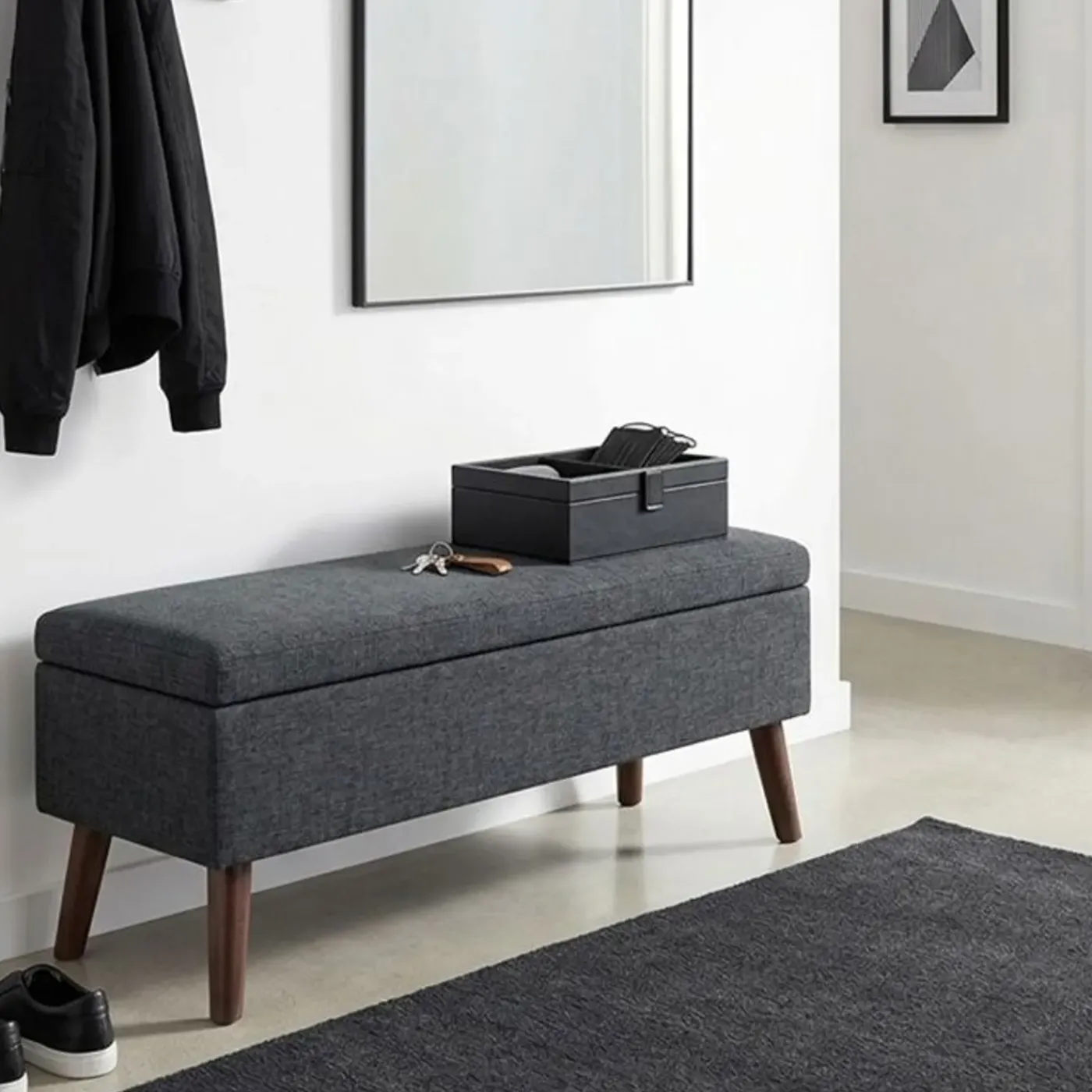 BEALIFE - Gestoffeerde Opbergbank - Ar588 - Donkergrijs - 110 X 39 X 45 Cm