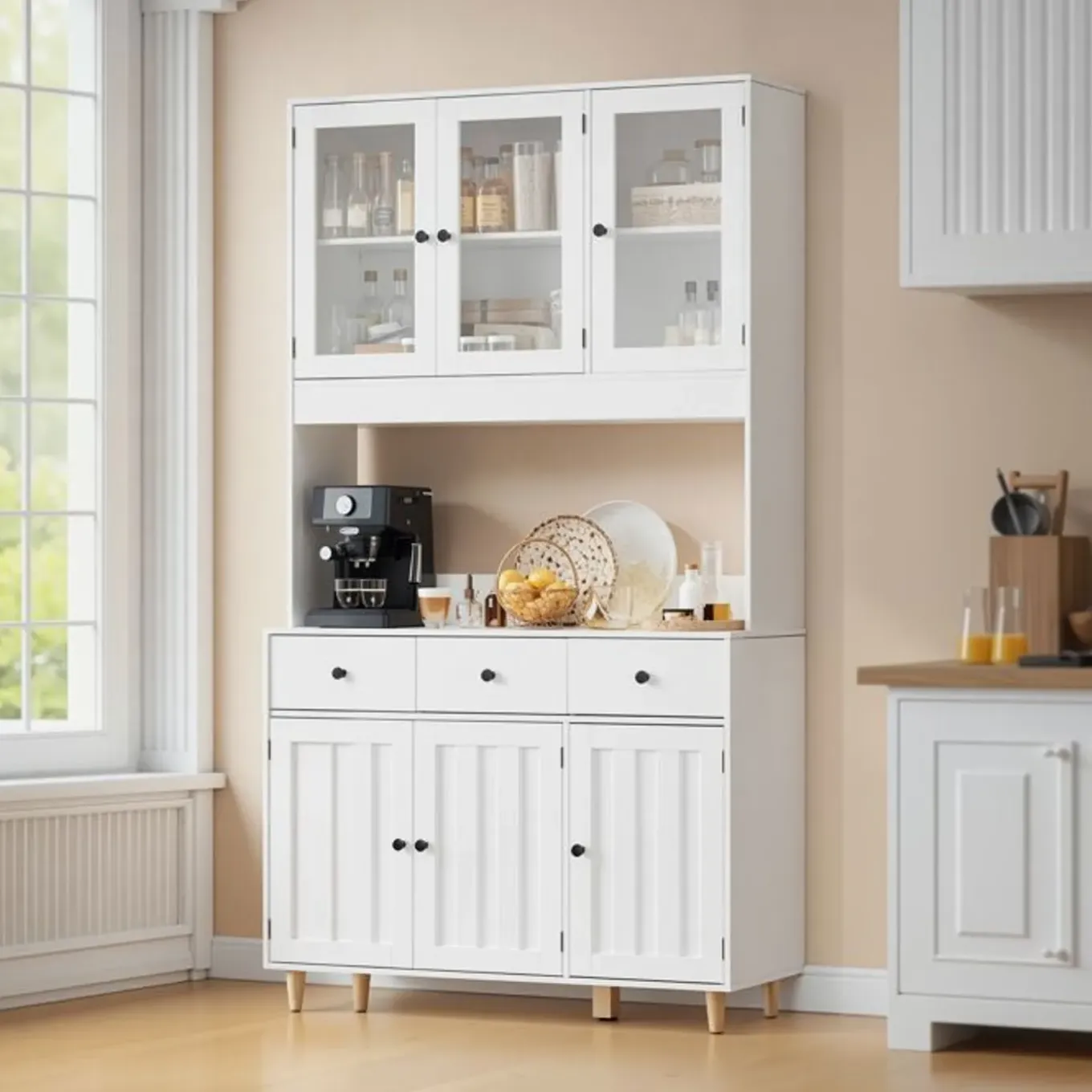 Bealife - Hoge Keukenkast Ap05 - Wit - 6 Deuren 3 Lades - 100 X 28 X 181 Cm
