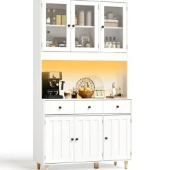 Bealife - Hoge Keukenkast Ap05 - Wit - 6 Deuren 3 Lades - 100 X 28 X 181 Cm