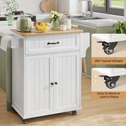 BEALIFE Keukenwagen Vergrendelbare Wielen Blad 1 Lade 2 Deuren 2 Niveaus Krui