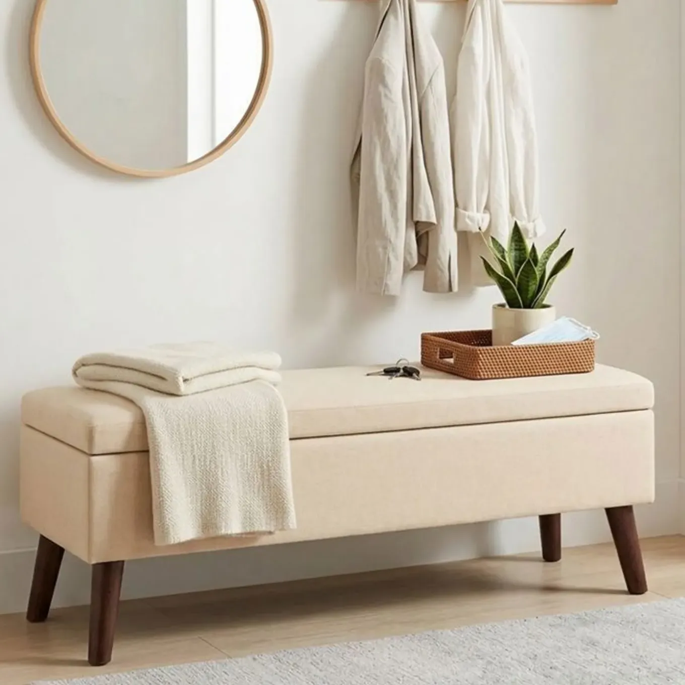 Bealife - Opbergbank Met Bekleding - Ar588 - Beige - 110 X 39 X 45 Cm