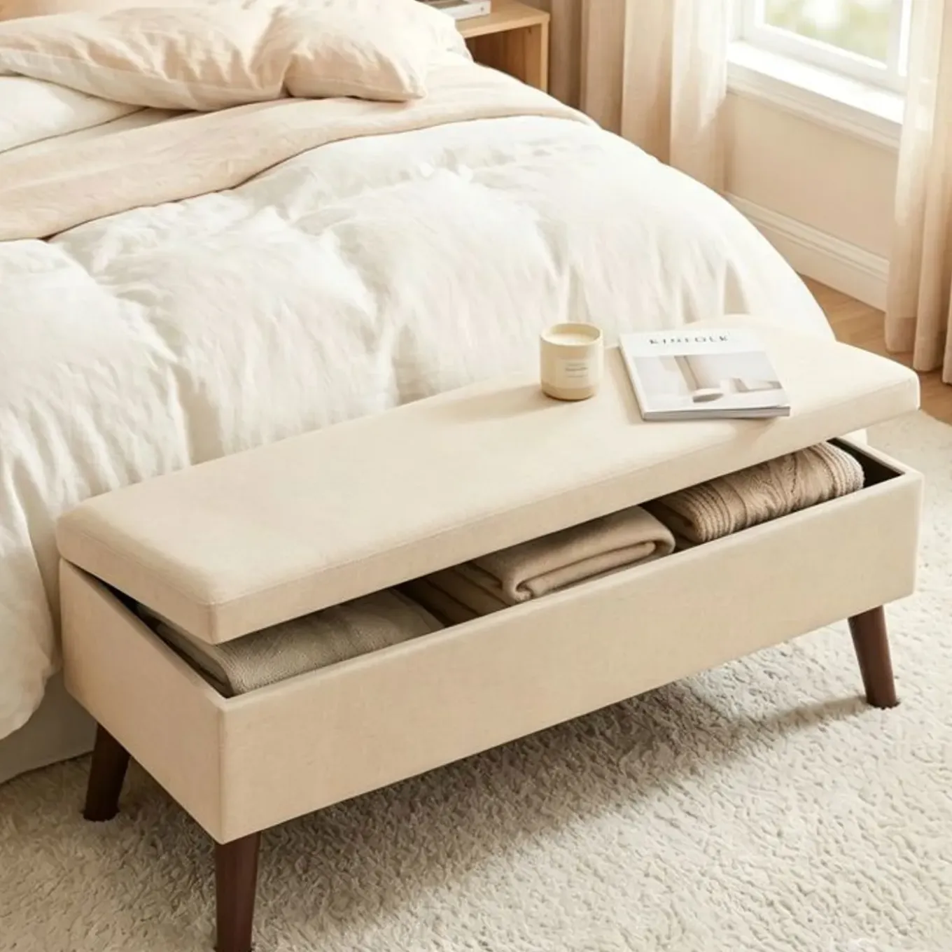 Bealife - Opbergbank Met Bekleding - Ar588 - Beige - 110 X 39 X 45 Cm