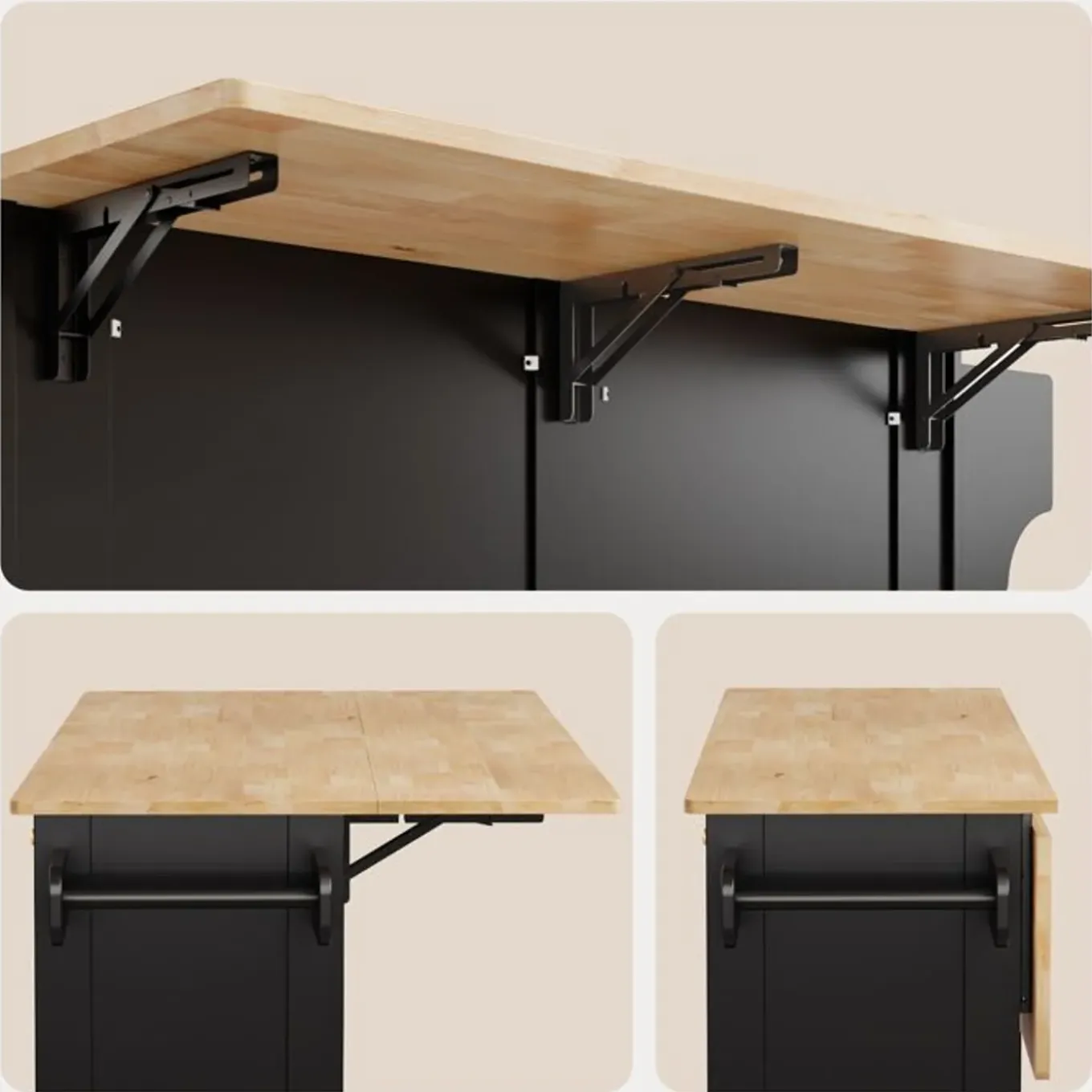 Bealife - Opvouwbare Keukenserveerwagen Op Wieltjes - Ak600 - Zwart - 145 X 75 X 90 Cm