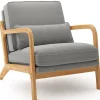 Bealife - Scandinavische Fauteuil Lichtgrijze Linnen Stof - Esdoornhout Metaal - 65 X 82 X 75 Cm