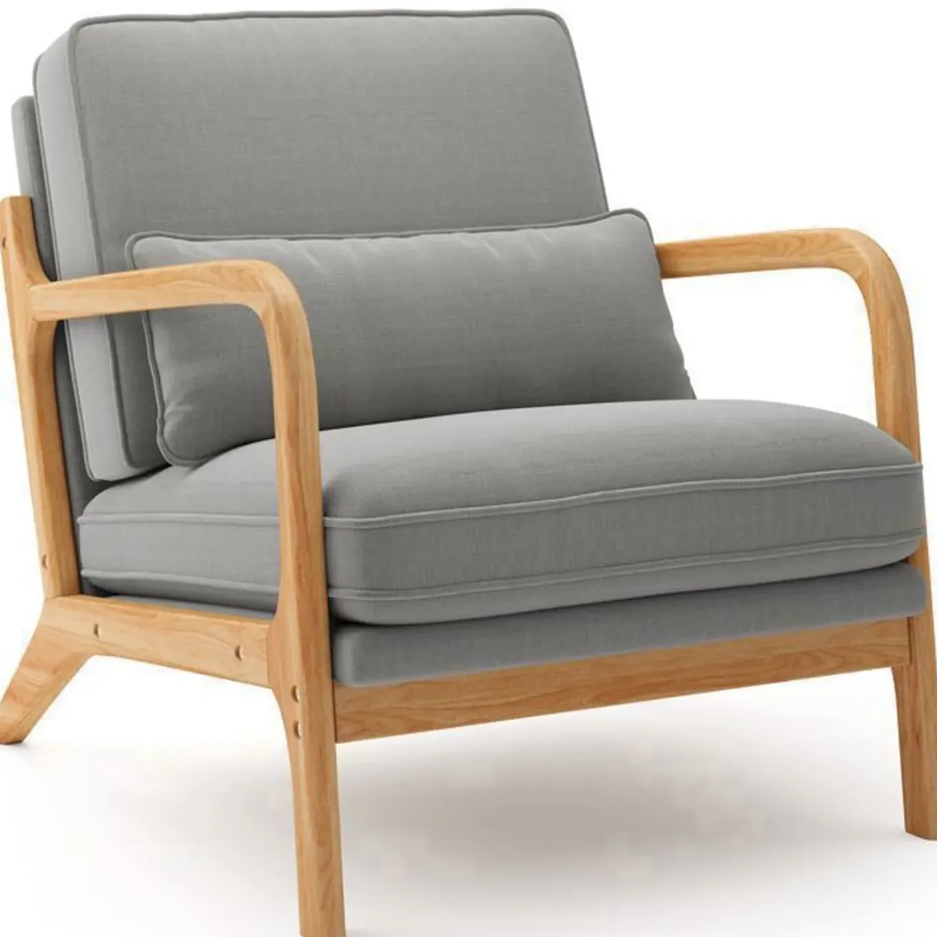 Bealife - Scandinavische Fauteuil Lichtgrijze Linnen Stof - Esdoornhout Metaal - 65 X 82 X 75 Cm
