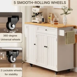 Bealife - Uitschuifbare Keukentrolley Op Wieltjes Van Mdf In Wit En Bruin - 1 Stuk - 130x75x 88 Cm