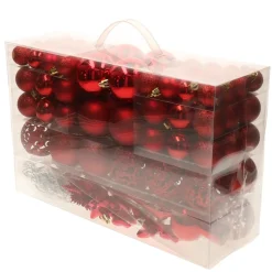 Bellatio Decorations Kerstballen Set - 110x - Rood - Kunststof