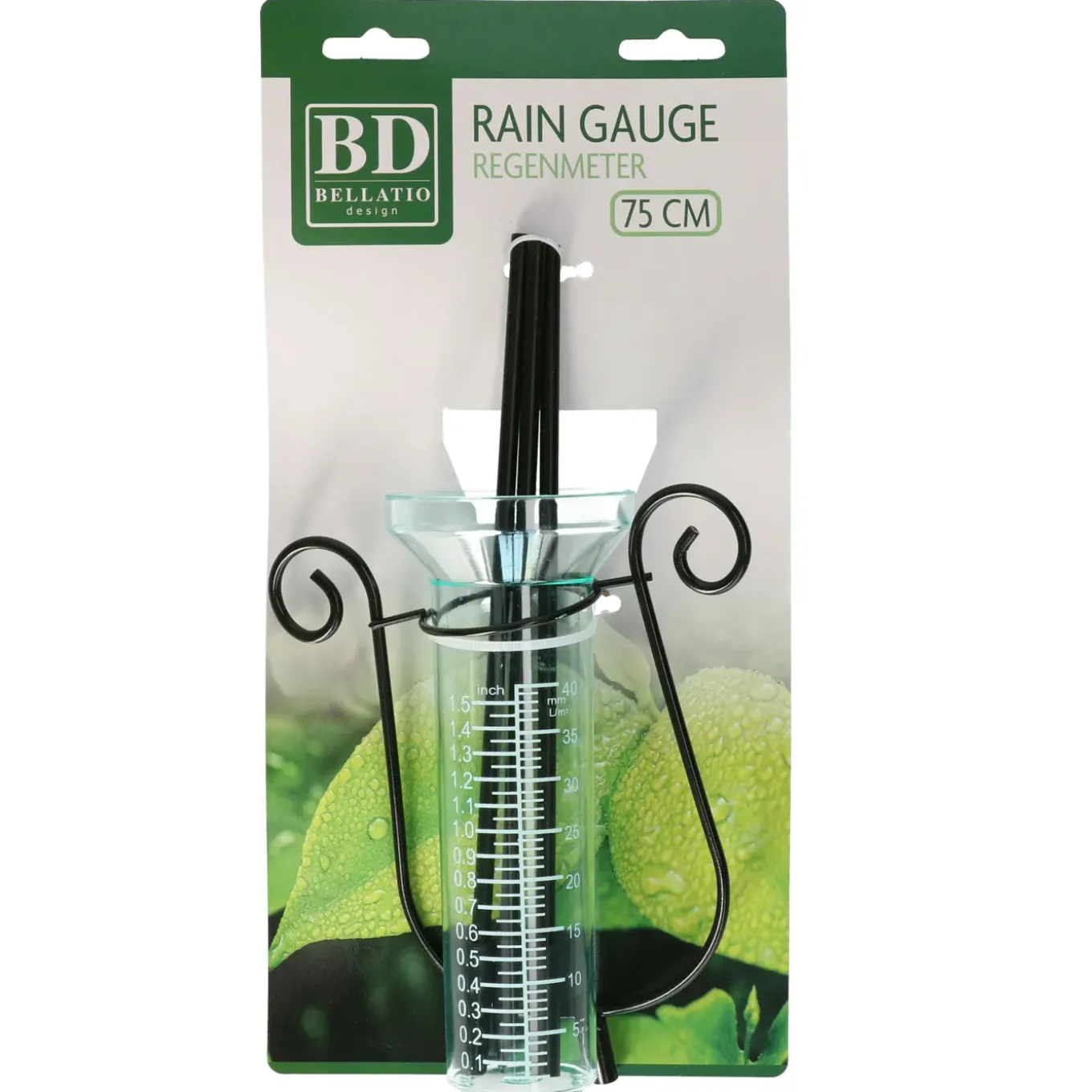 Bellatio Design Regenmeter - 75 Cm - Groen Met Zwart - Stevige Aardpin