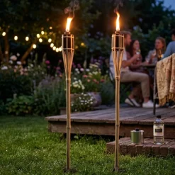 Bellatio Design Tuinfakkels - 4x - Bamboe - 60 Cm - Navulbaar