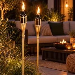 Bellatio Design Tuinfakkels - 4x - Bamboe - 60 Cm - Navulbaar