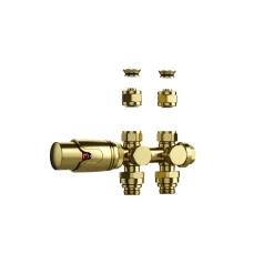 Belrad Radiatorkraan, Thermostatisch, Middenaansluiting, Muur-en Vloeraansluiting – Geborsteld Goud